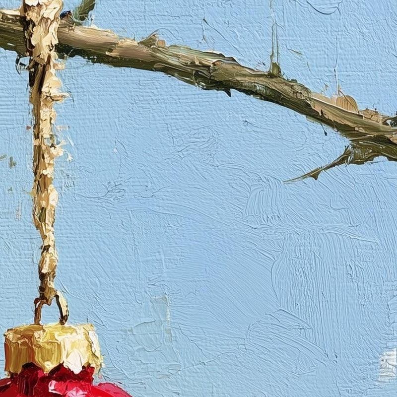 Red Bulb Twig Christmas art print close-up detail