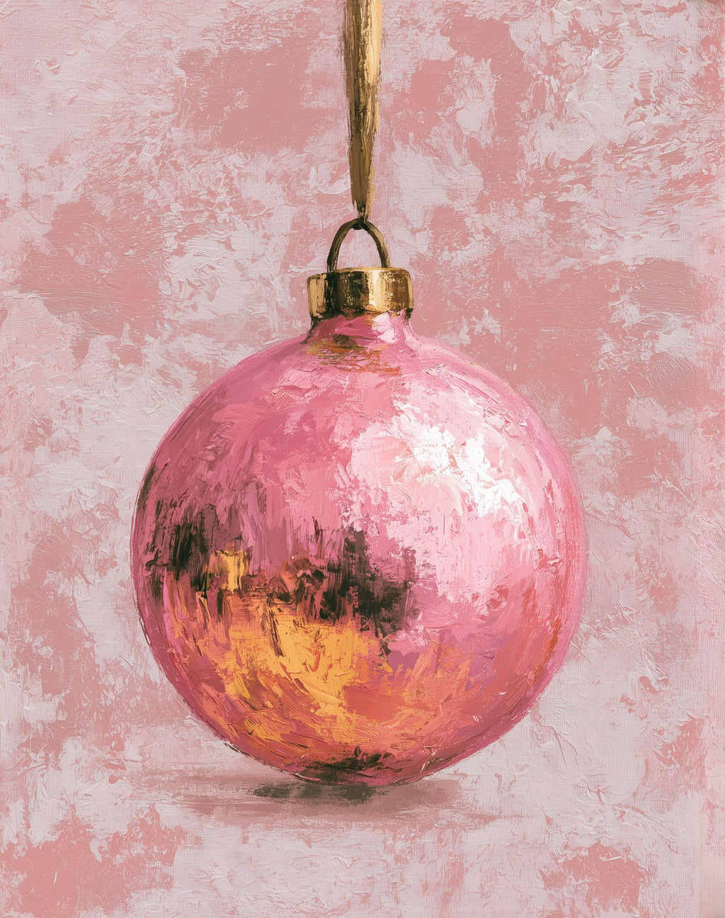 Pink Bulb Christmas art print unframed, signed by Pattie Overcash