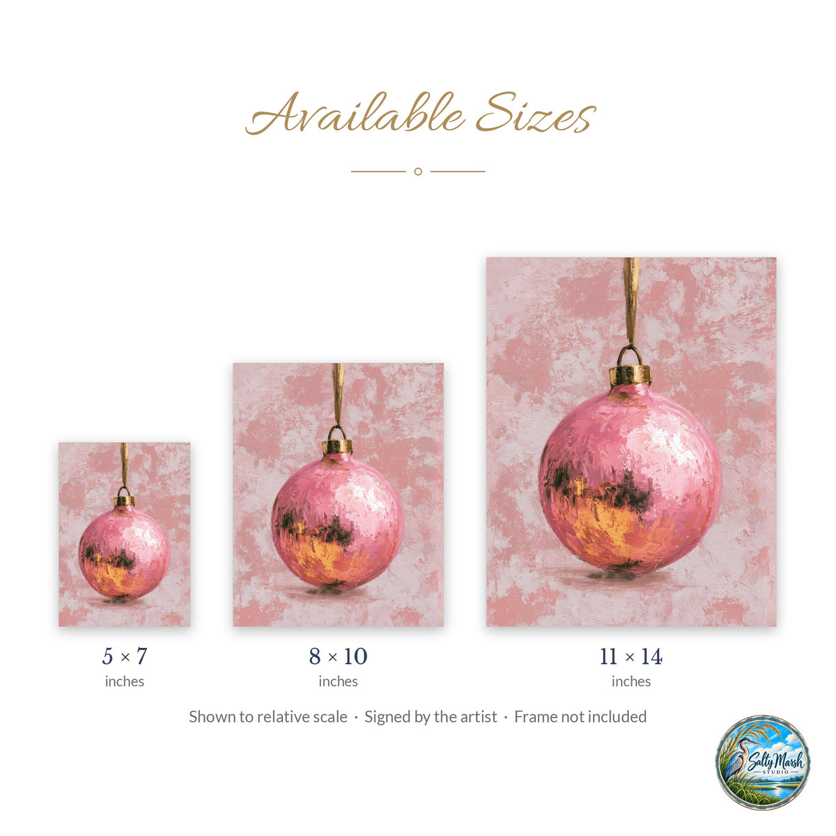 Pink Bulb art print size guide: 5x7, 8x10 and 11x14