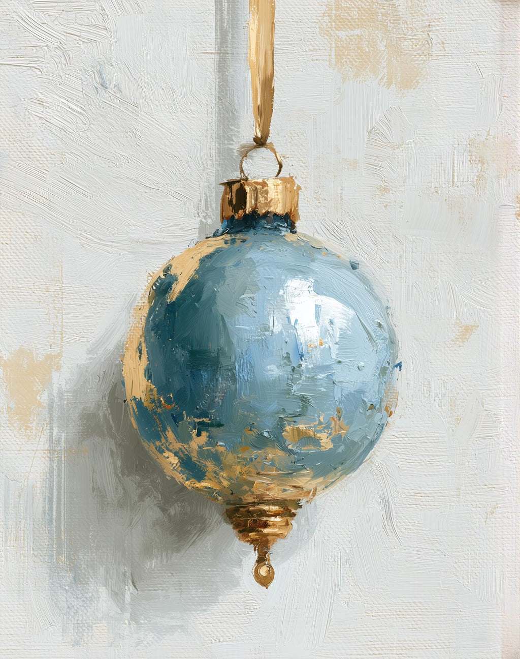 Dusty Blue Bulb Christmas art print unframed, signed by Pattie Overcash