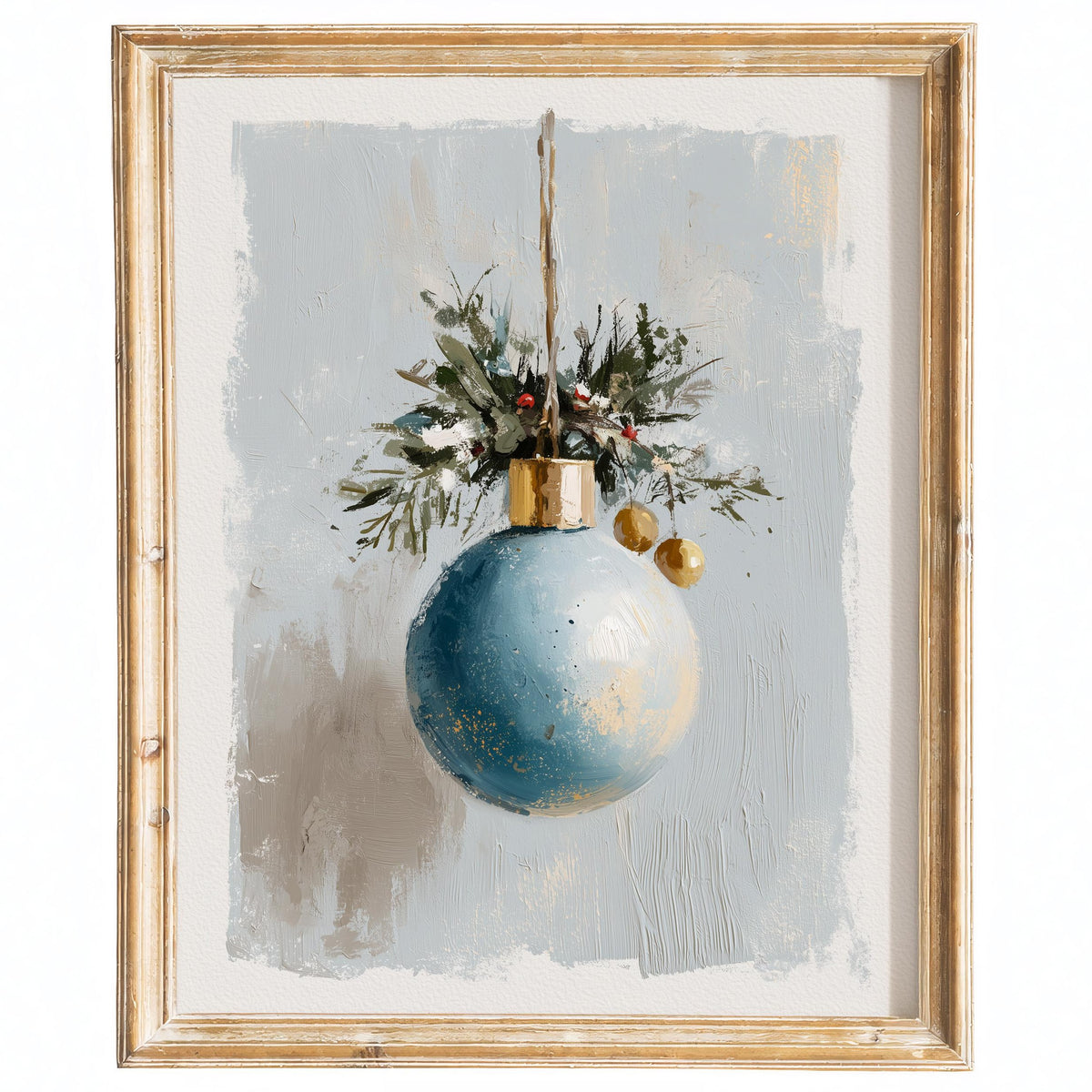 Blue Bulb Christmas art print framed