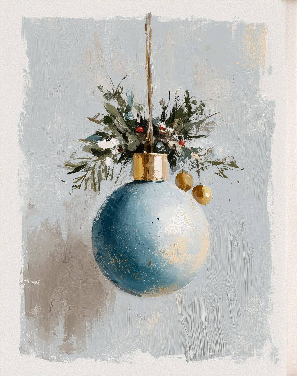 Blue Bulb Christmas art print unframed, signed by Pattie Overcash