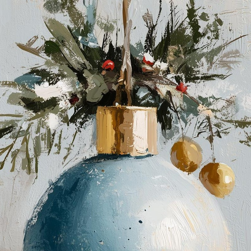 Blue Bulb Christmas art print close-up detail