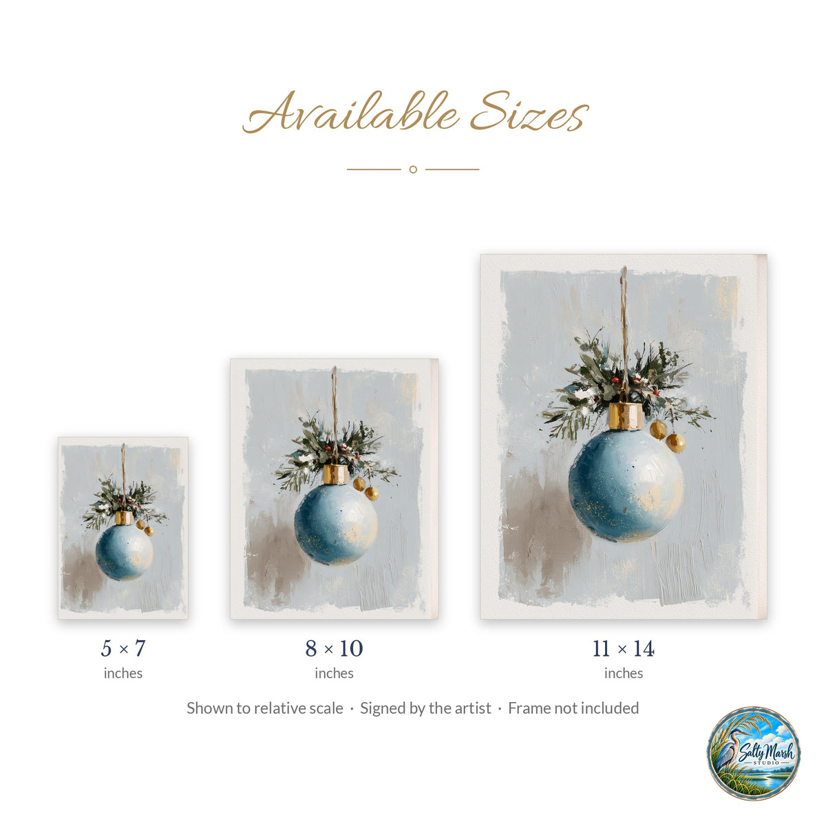Blue Bulb art print size guide: 5x7, 8x10 and 11x14
