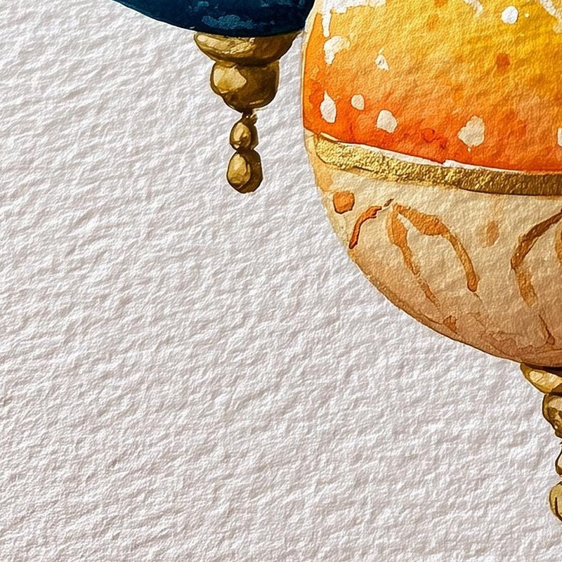 Teal Gold Bulbs Christmas art print close-up detail