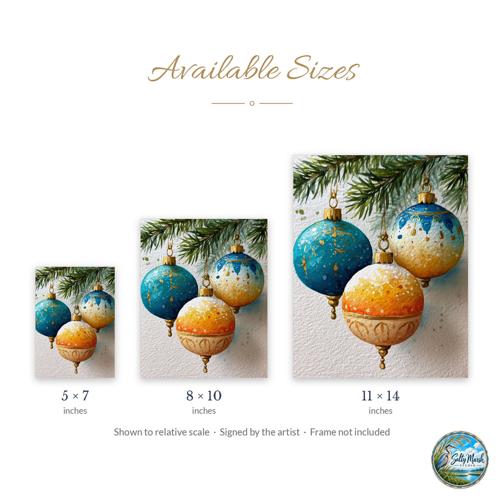 Teal Gold Bulbs art print size guide: 5x7, 8x10 and 11x14