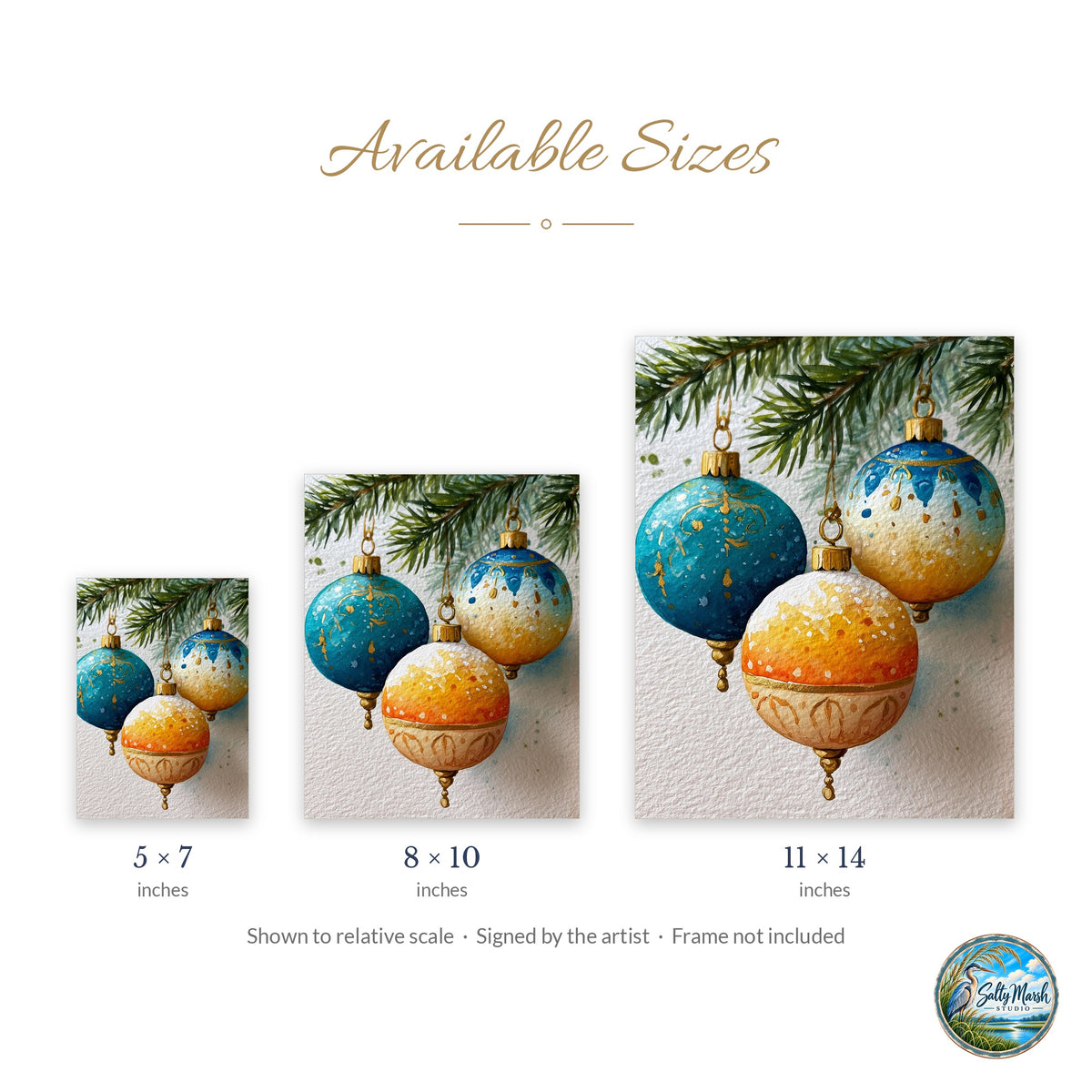 Teal Gold Bulbs art print size guide: 5x7, 8x10 and 11x14