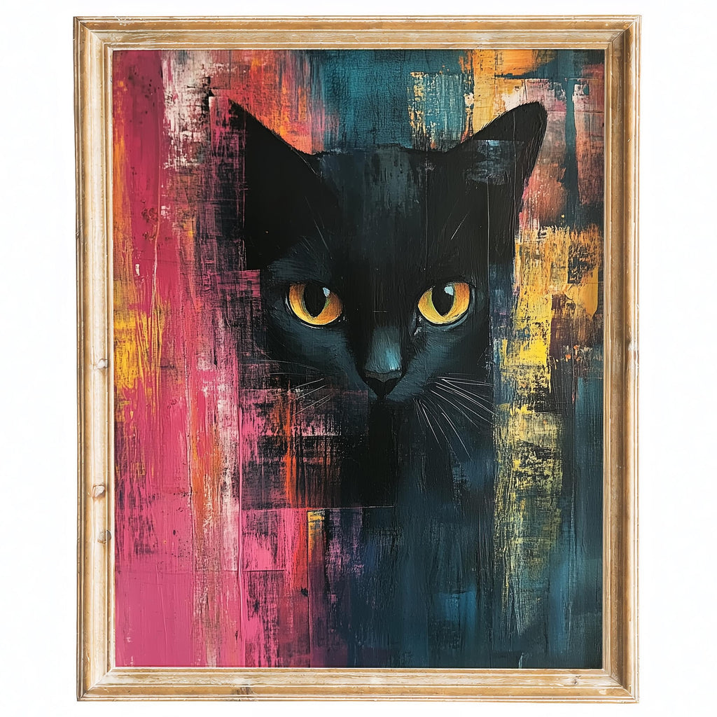 Bold Black Cat animal art print framed