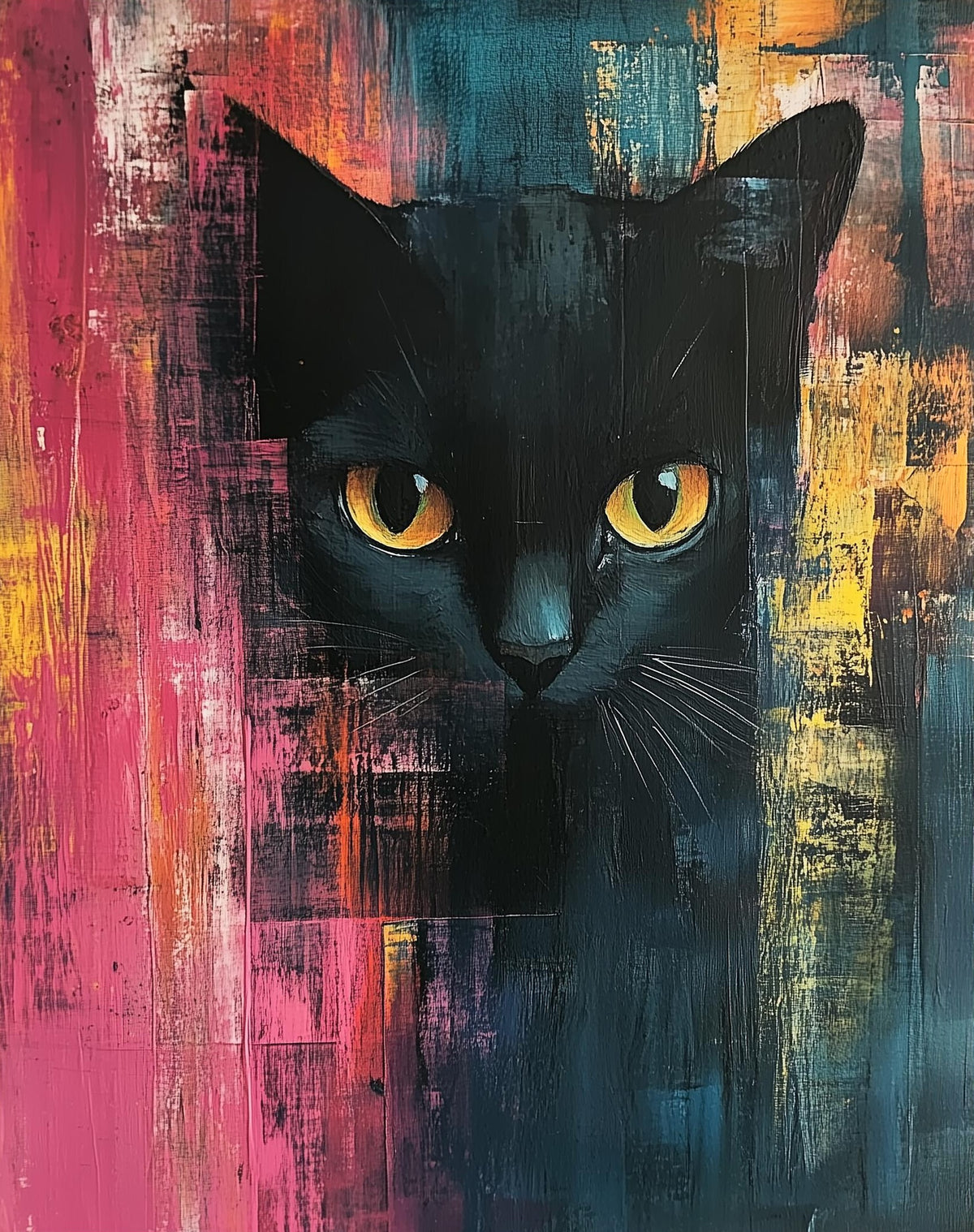 Bold Black Cat animal art print unframed, signed by Pattie Overcash