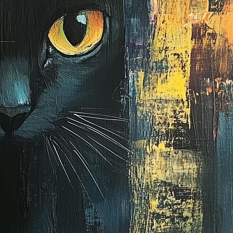 Bold Black Cat animal art print close-up detail