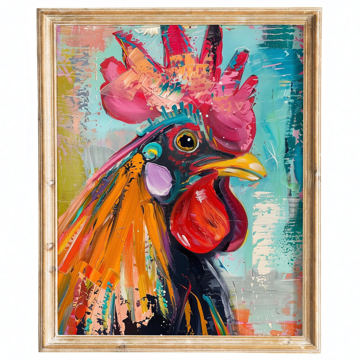 Vibrant Rooster animal art print framed
