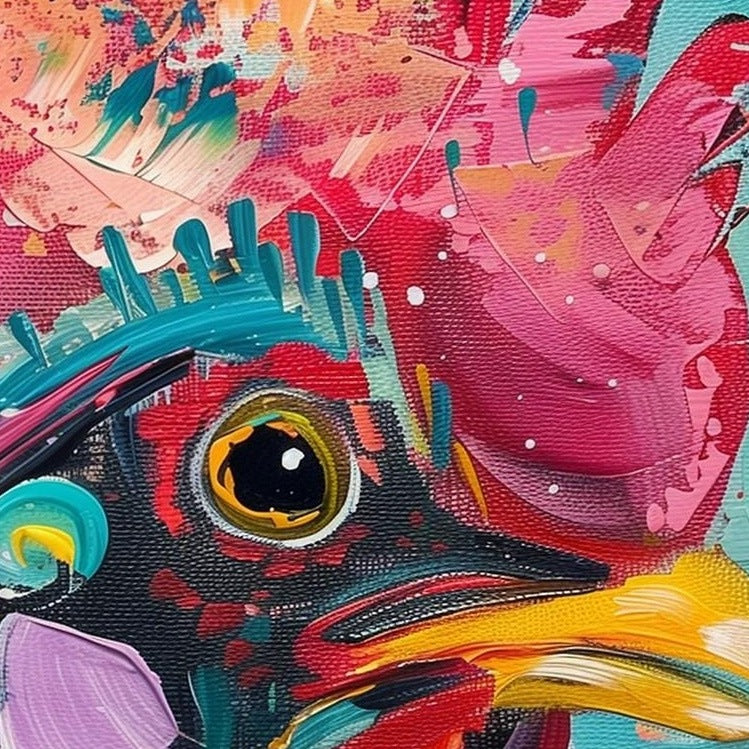 Vibrant Rooster animal art print close-up detail