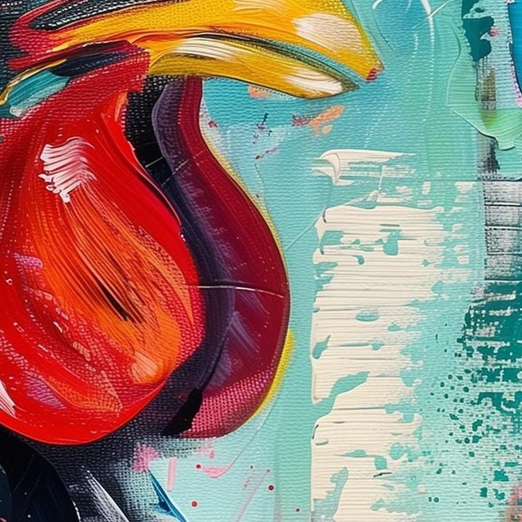 Vibrant Rooster animal art print close-up detail
