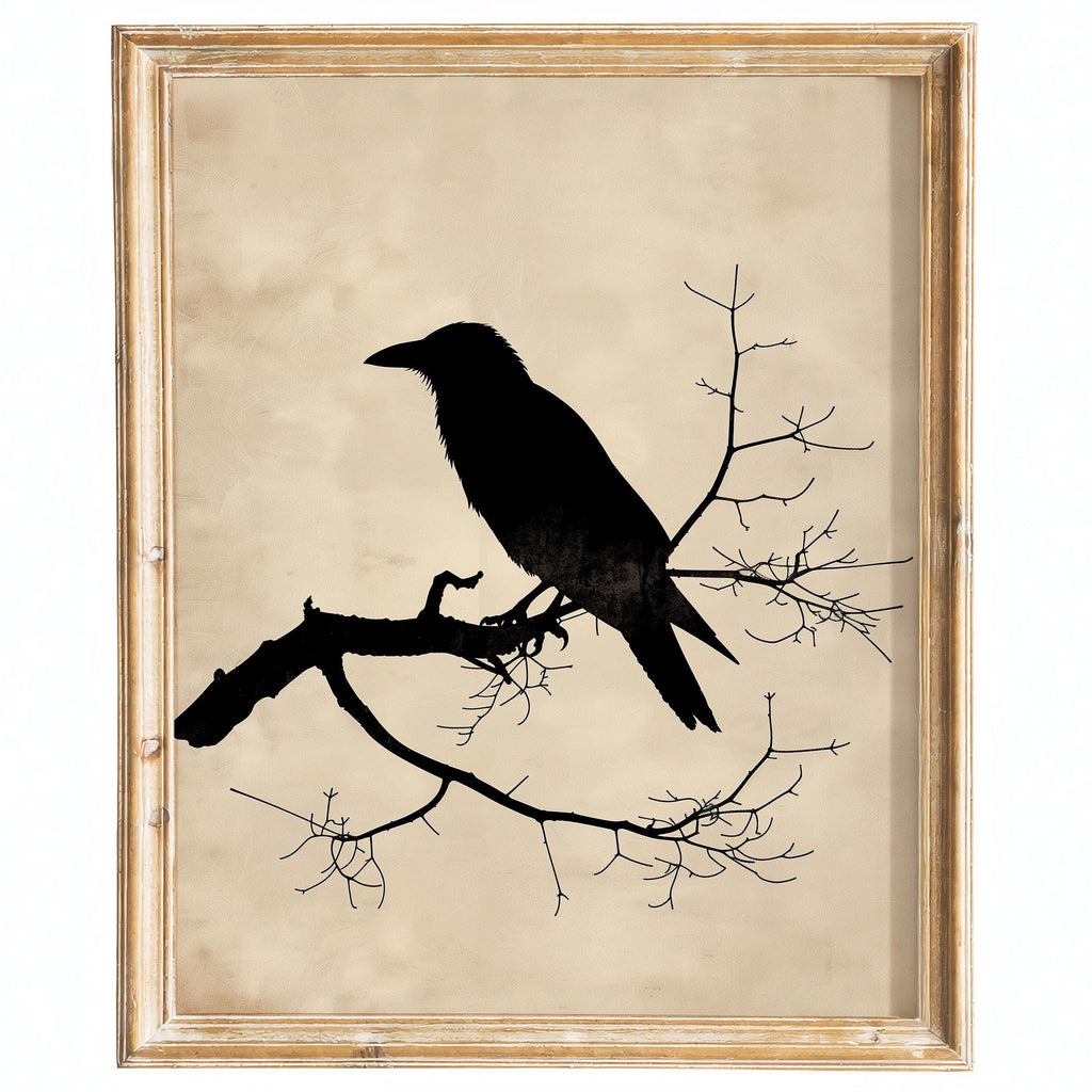 Raven Silhouette winter art print framed