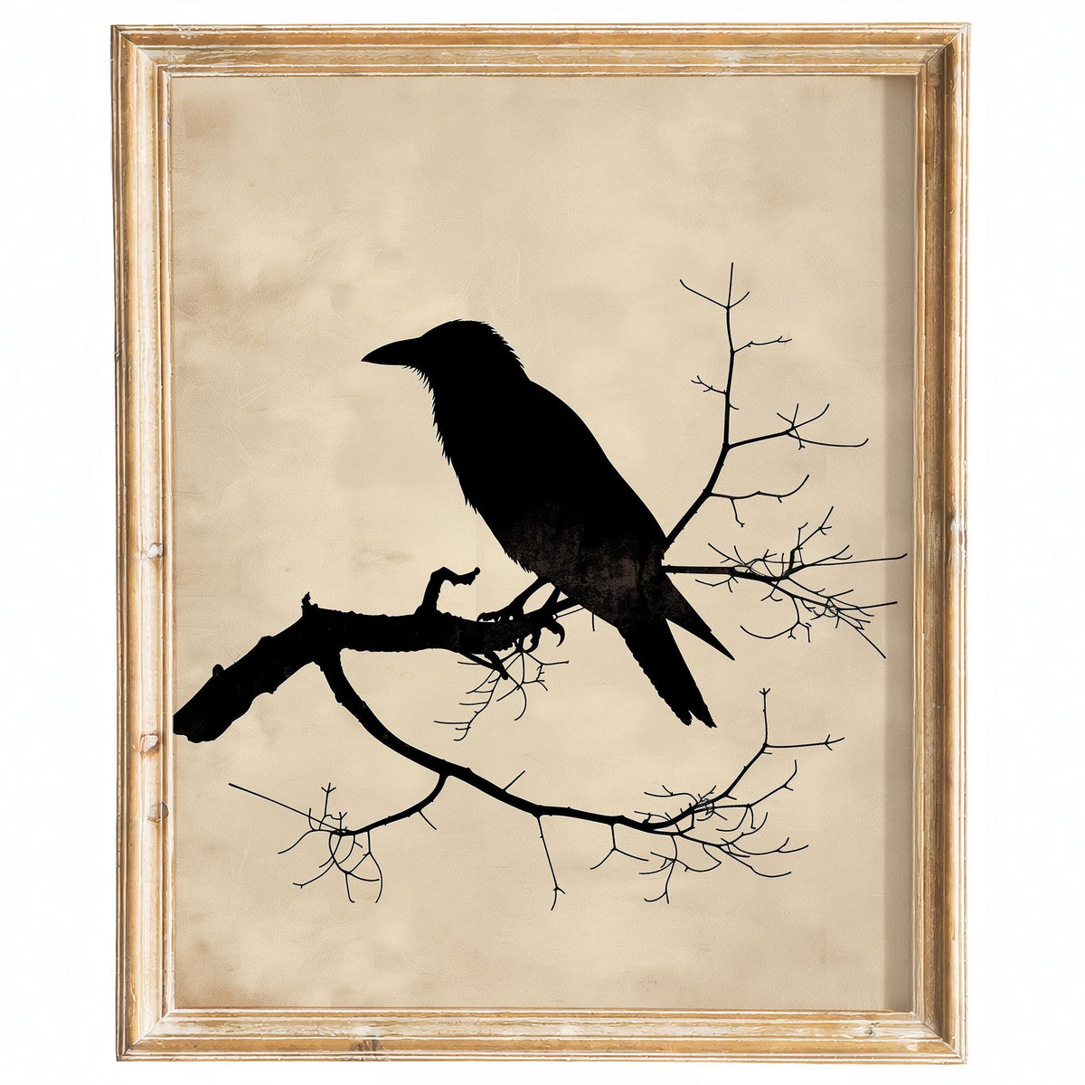 Raven Silhouette winter art print framed