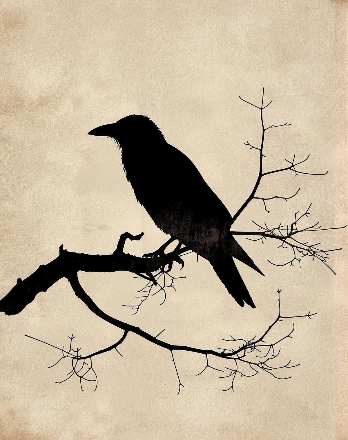 Raven Silhouette winter art print unframed, signed by Pattie Overcash
