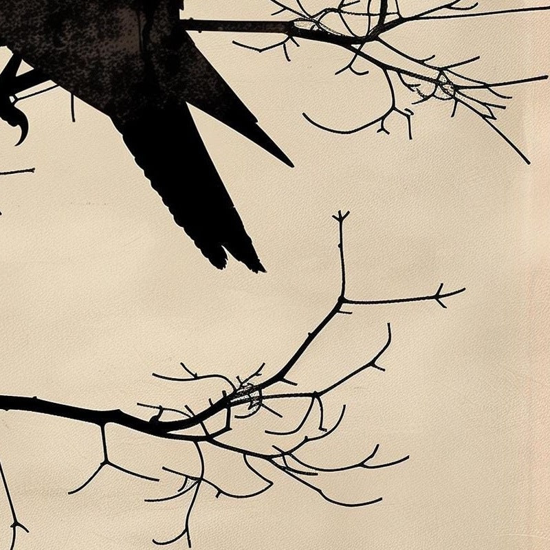 Raven Silhouette winter art print close-up detail