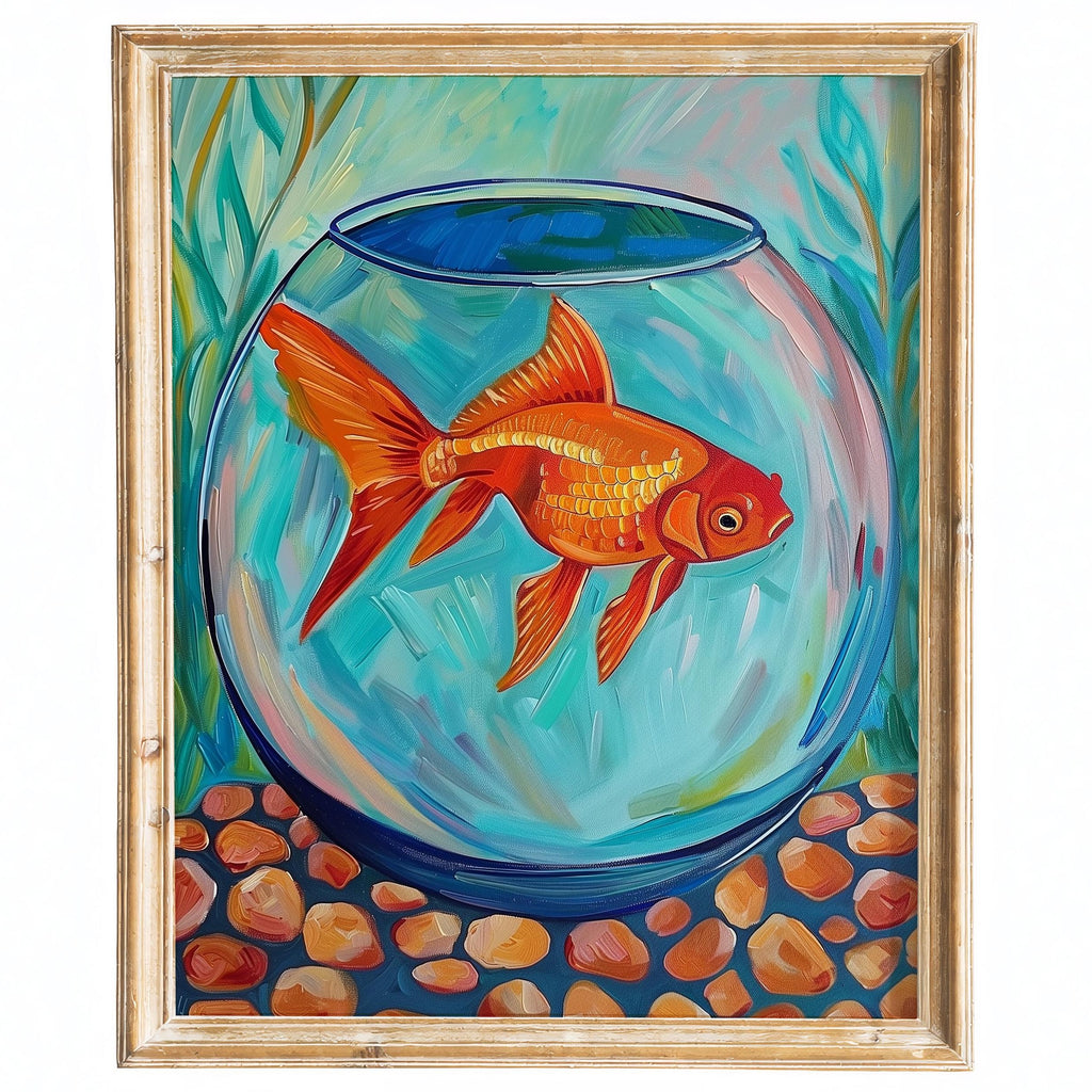 Goldfish Bowl animal art print framed