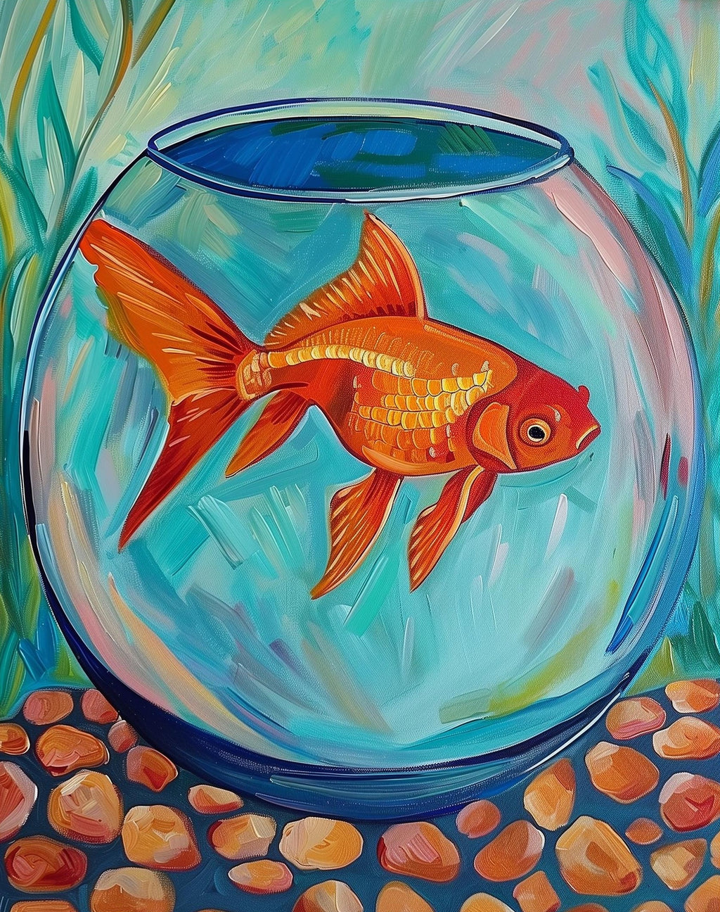 Goldfish Bowl animal art print unframed, signed by Pattie Overcash