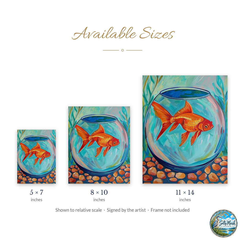 Goldfish Bowl art print size guide: 5x7, 8x10 and 11x14