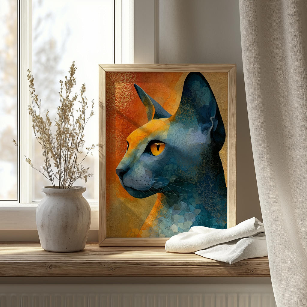 Sphynx Cat animal art print shown in a room setting