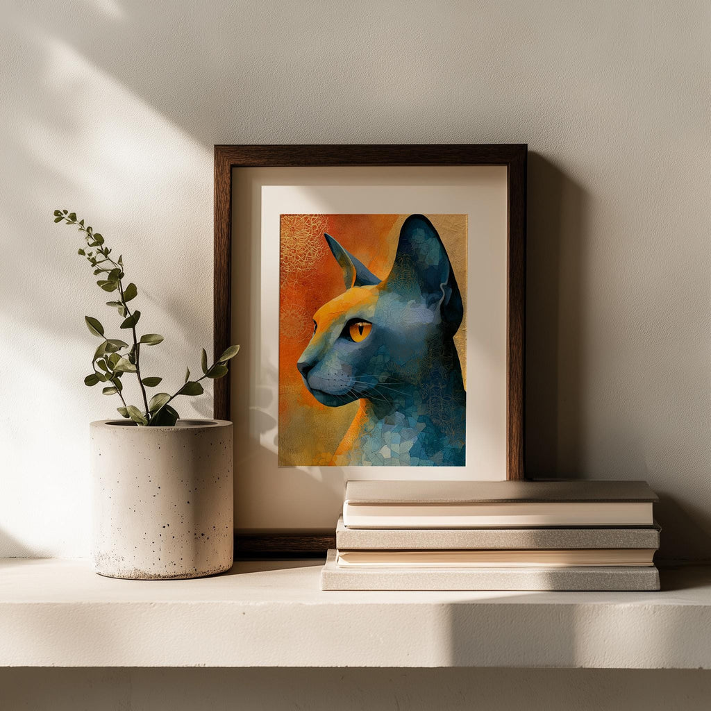 Sphynx Cat animal art print shown in a room setting
