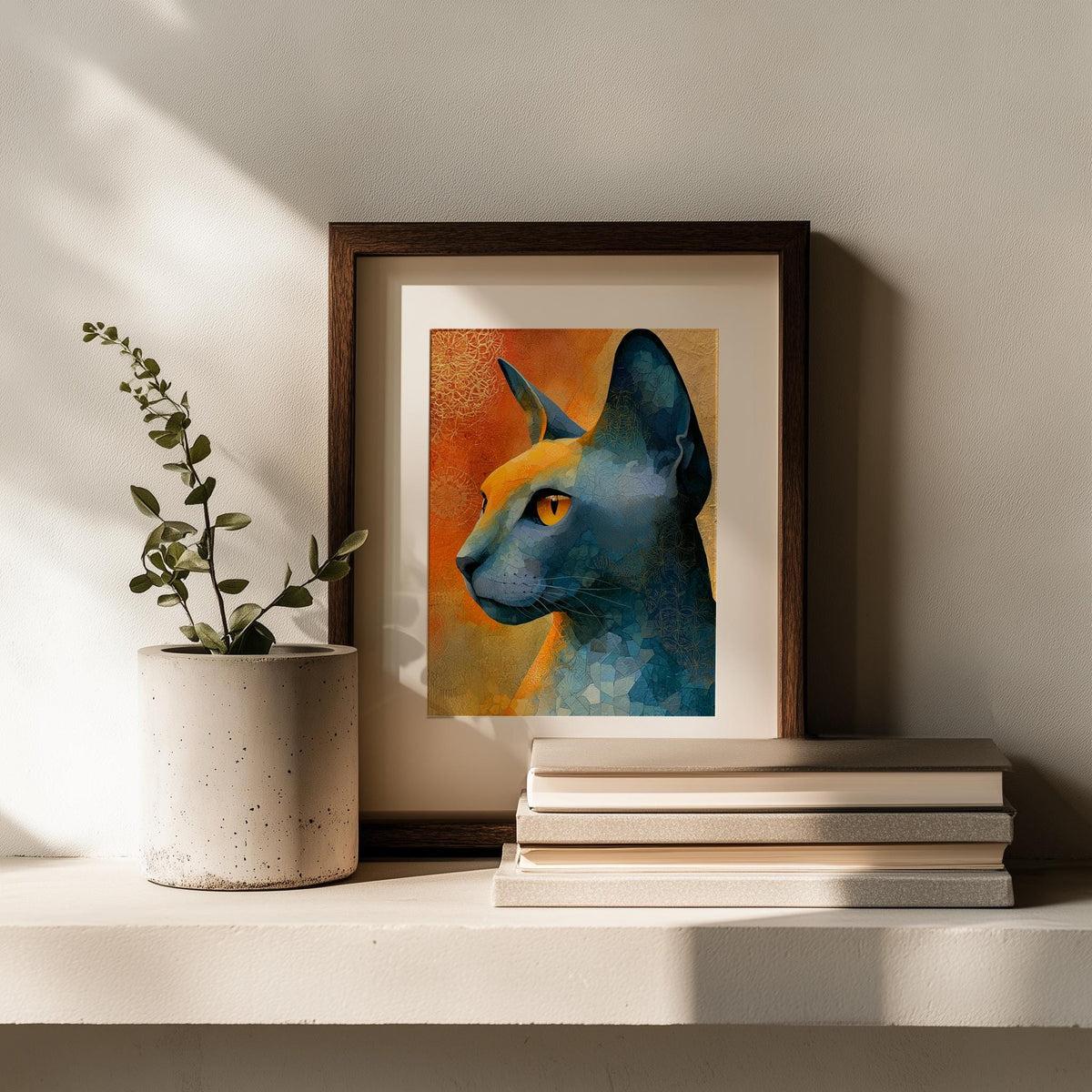 Sphynx Cat animal art print shown in a room setting