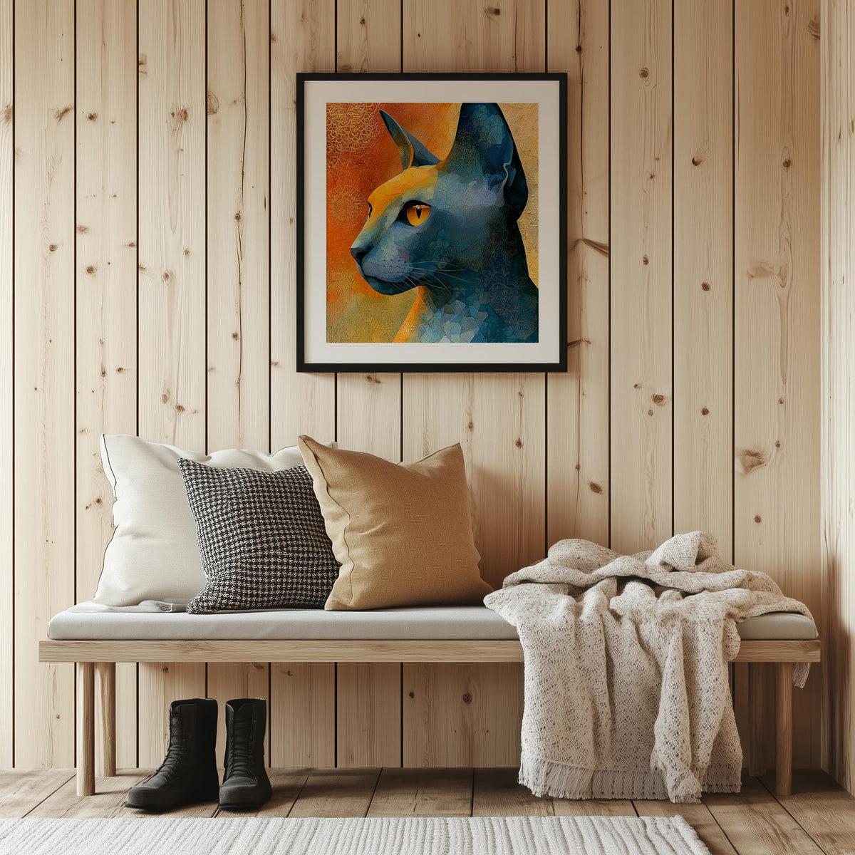 Sphynx Cat animal art print shown in a room setting