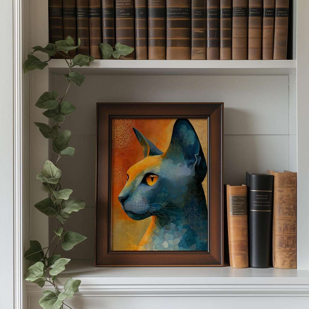 Sphynx Cat animal art print shown in a room setting