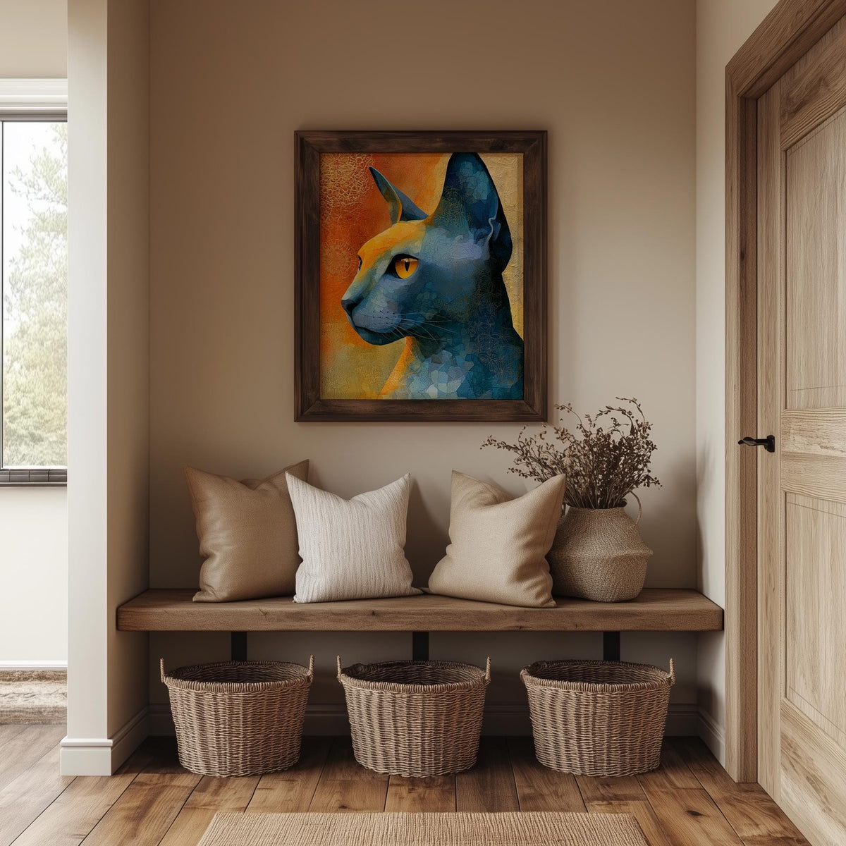 Sphynx Cat animal art print shown in a room setting