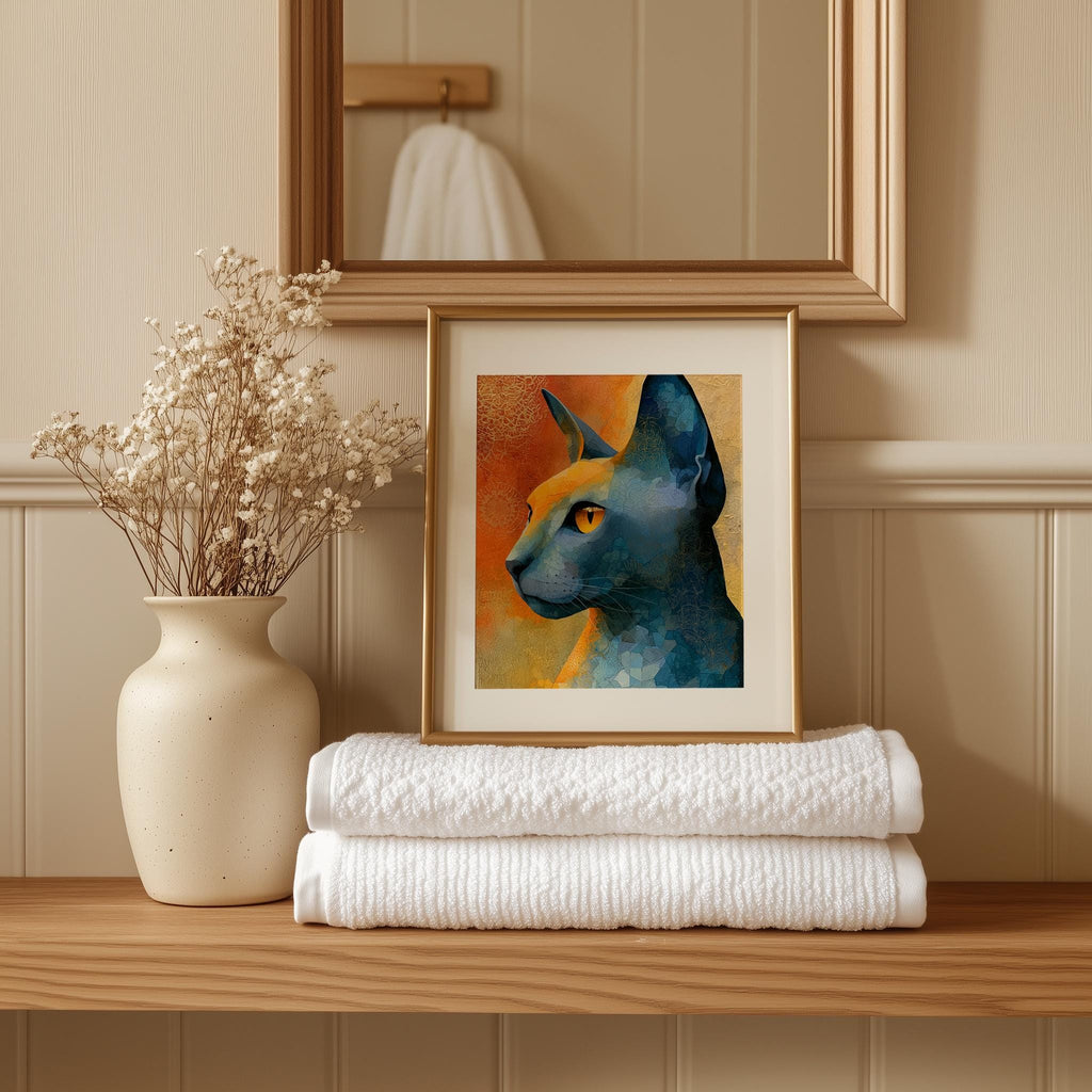 Sphynx Cat animal art print shown in a room setting