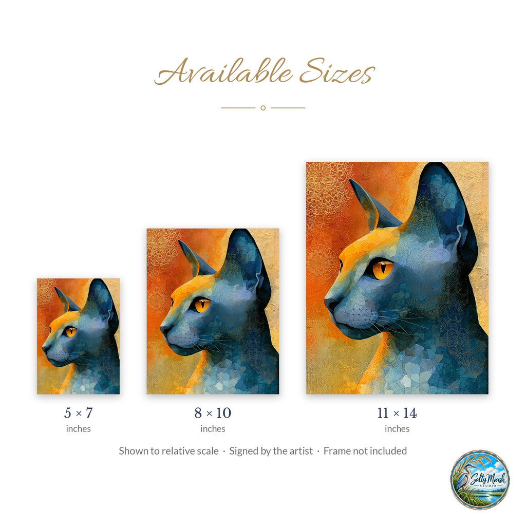 Sphynx Cat art print size guide: 5x7, 8x10 and 11x14