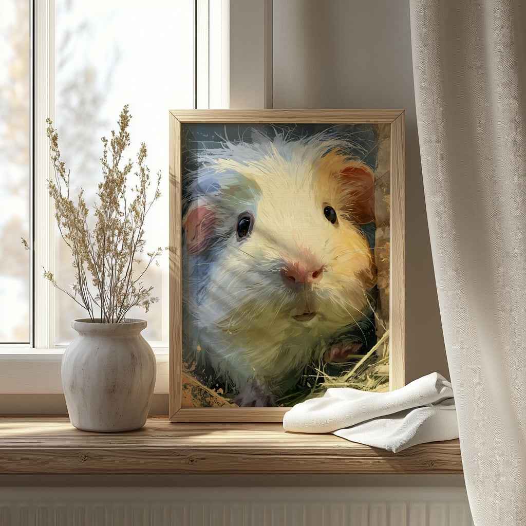 Guinea Pig animal art print shown in a room setting