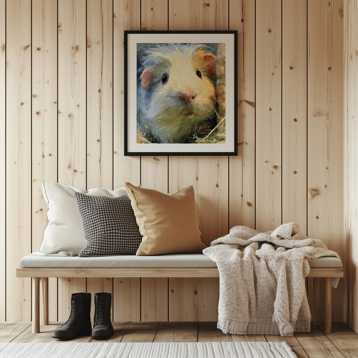 Guinea Pig animal art print shown in a room setting