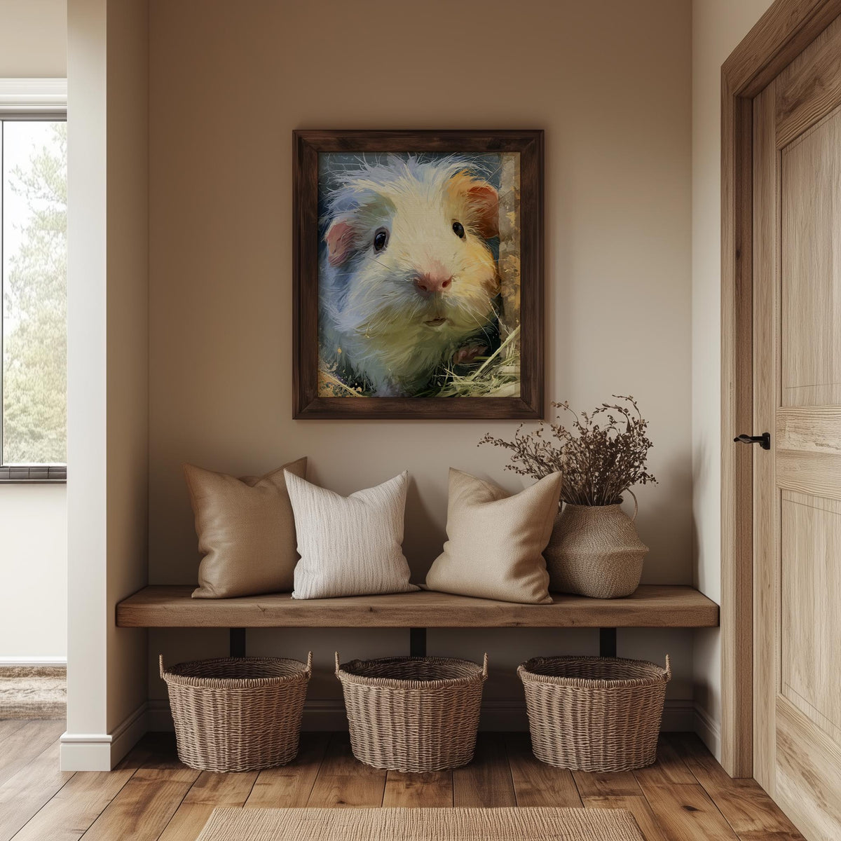 Guinea Pig animal art print shown in a room setting