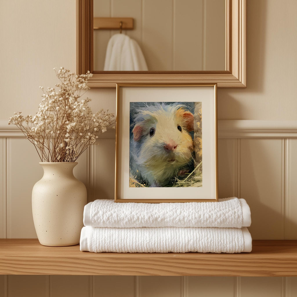 Guinea Pig animal art print shown in a room setting