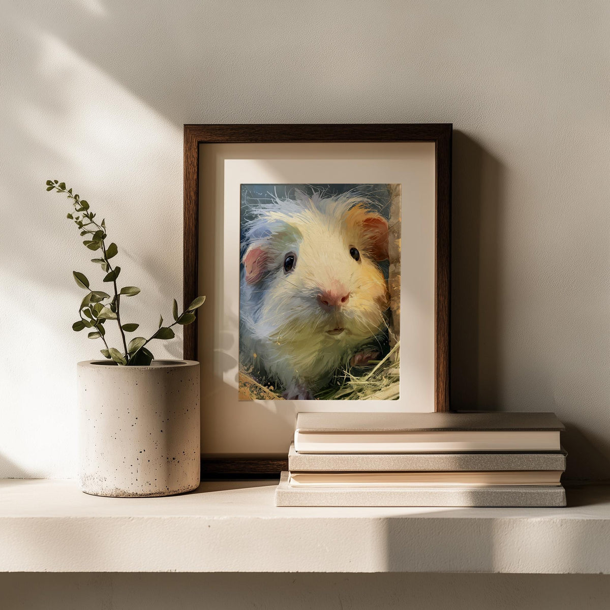 Guinea Pig animal art print shown in a room setting
