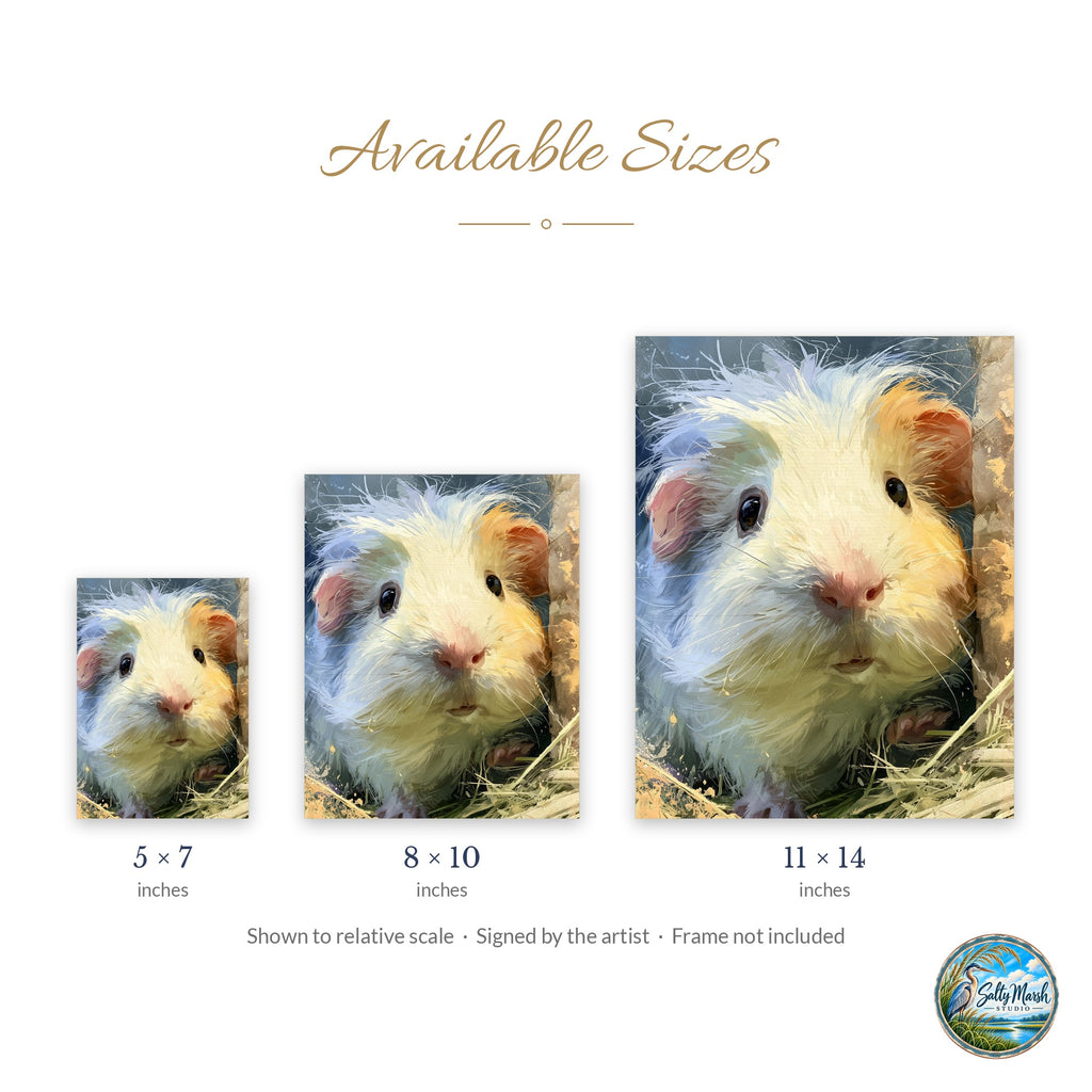 Guinea Pig art print size guide: 5x7, 8x10 and 11x14