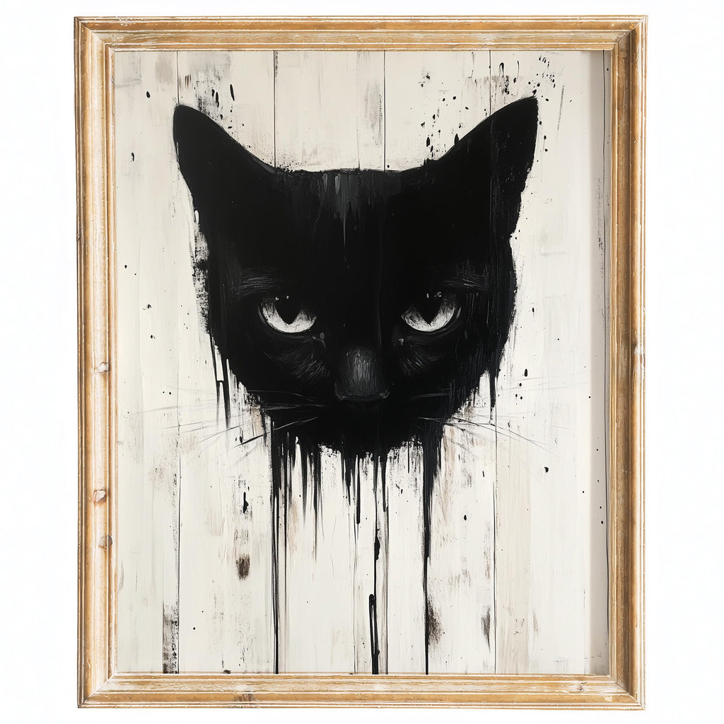 Dripping Black Cat Halloween art print framed