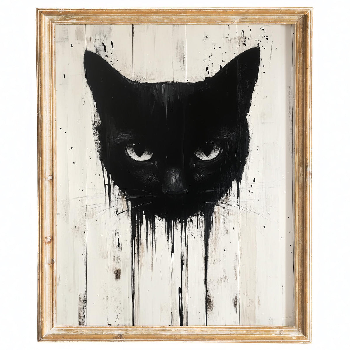 Dripping Black Cat Halloween art print framed