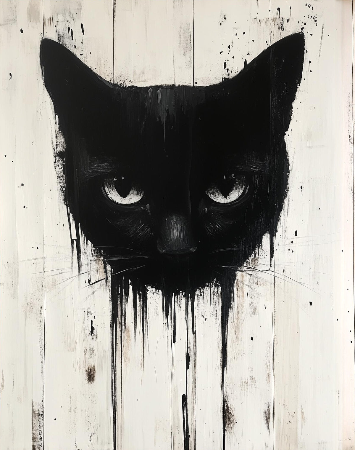 Dripping Black Cat Halloween art print unframed, signed by Pattie Overcash