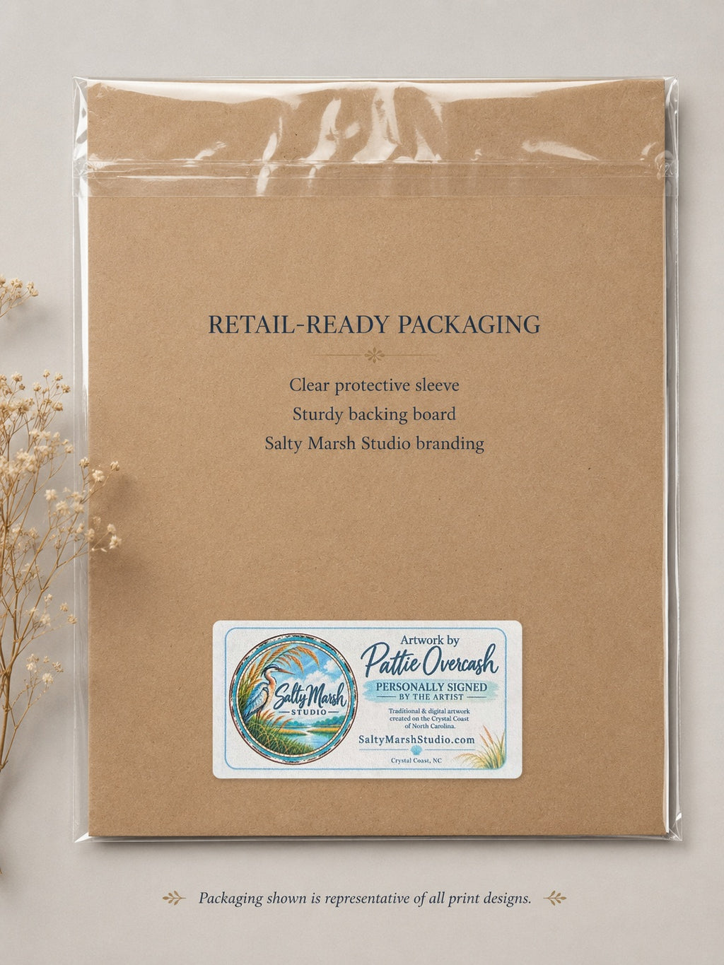 Salty Marsh Studio signed art print packaging
