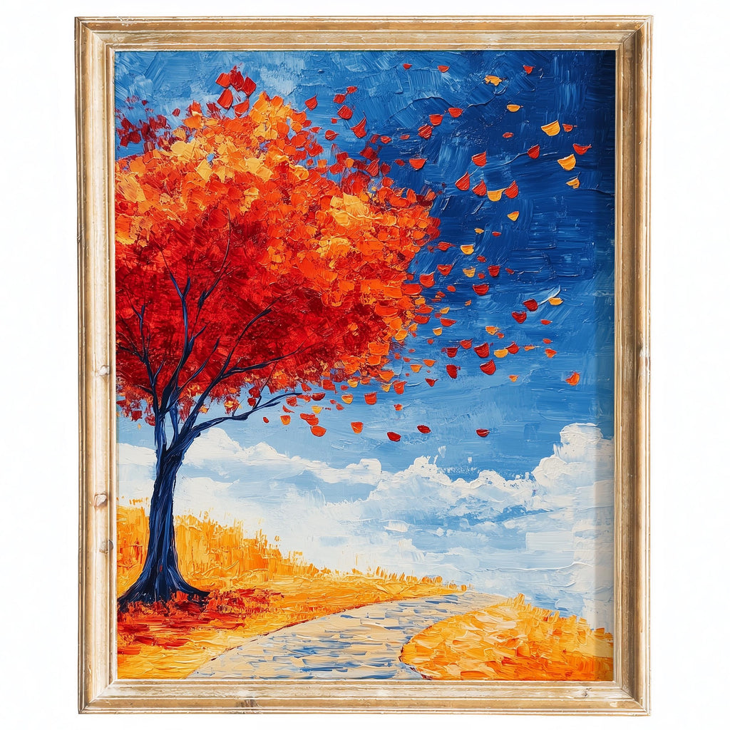 Red Autumn Tree fall art print framed