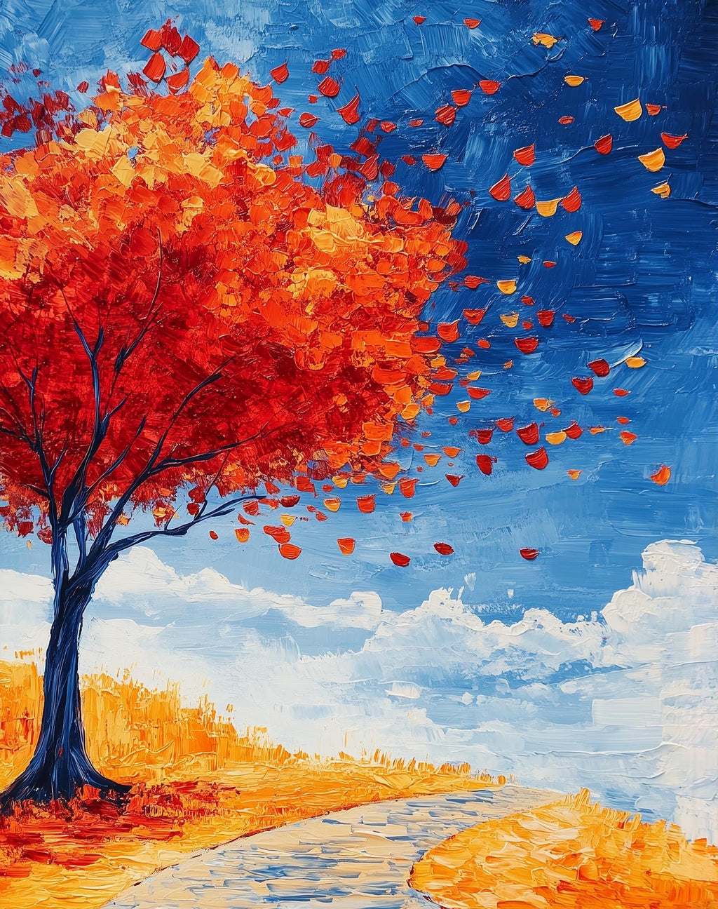 Red Autumn Tree fall art print unframed, signed by Pattie Overcash