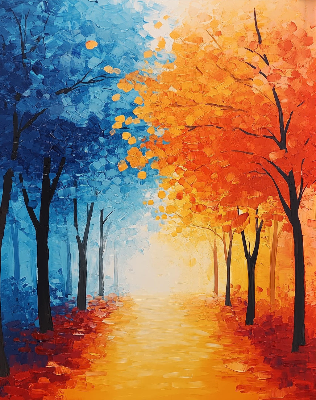 Bold Fall Tree Path fall art print unframed, signed by Pattie Overcash