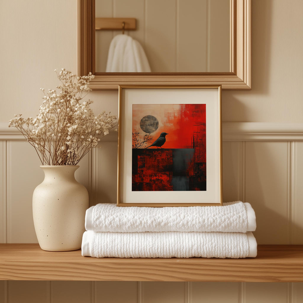 Crow Moon animal art print shown in a room setting