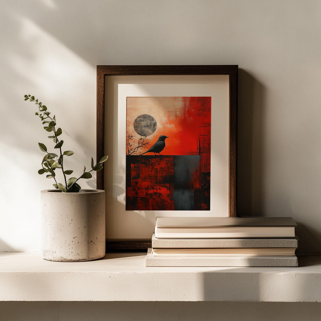 Crow Moon animal art print shown in a room setting