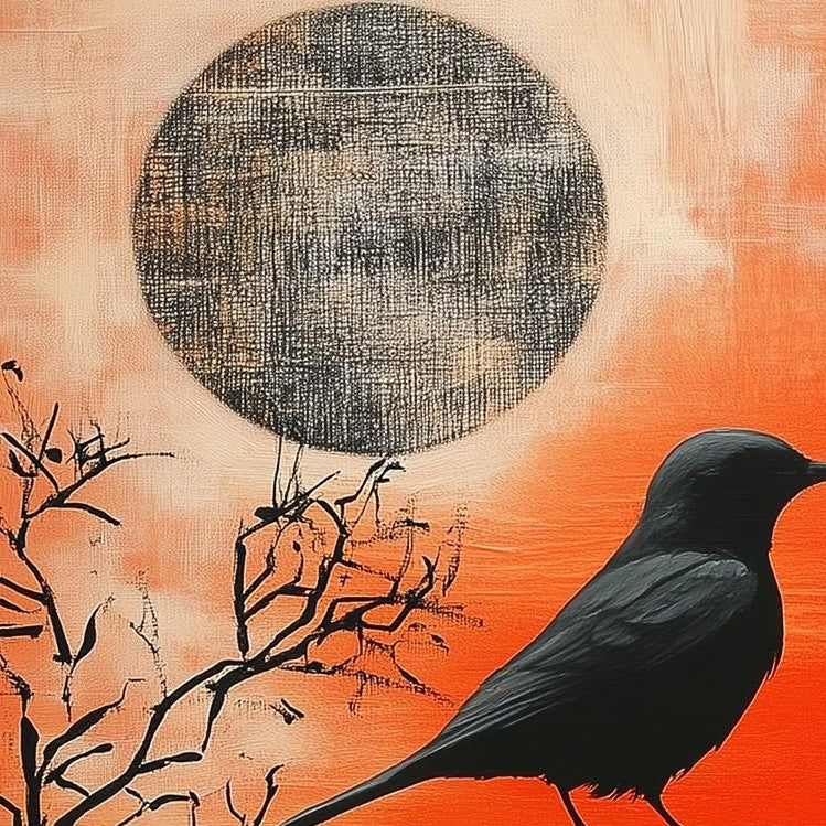 Crow Moon animal art print close-up detail