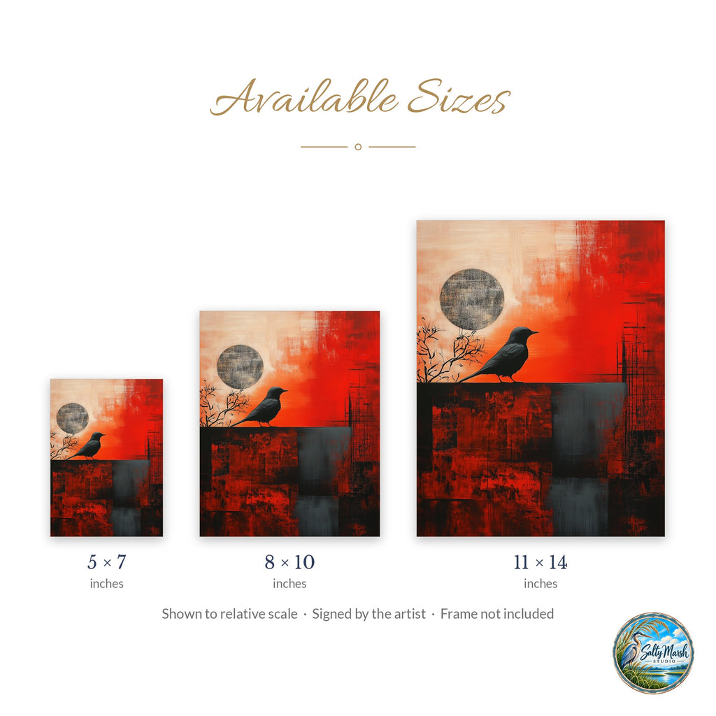 Crow Moon art print size guide: 5x7, 8x10 and 11x14