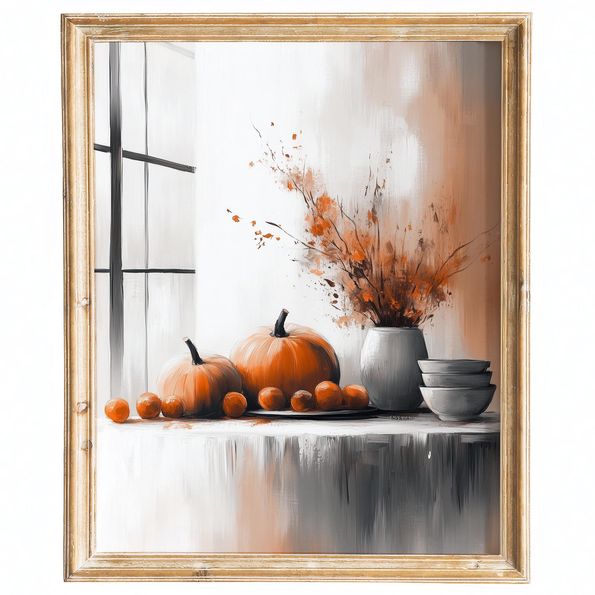Minimal Pumpkin Still Life fall art print framed